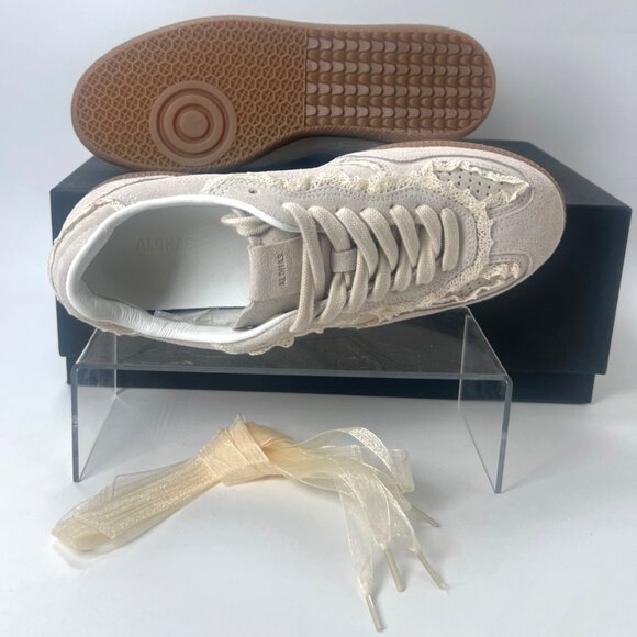 Alohas Crochet Lace Trim Sneakers Ivory Suede Shoes Women Size 37 US6.5 - Picture 8 of 11